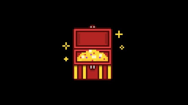ドット絵の宝箱が開いて宝物が出てくるアニメーション,透過背景,キラキラ