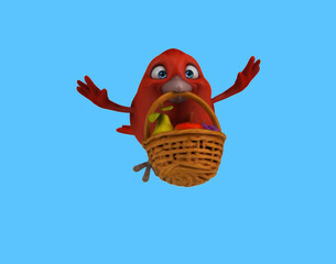 Fun 3D cartoon bird with fruits