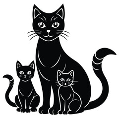 Elegant Black Cat Family Portrait Expressing Love and Togetherness A Timeless Image of Feline Affection and Domestic Harmony