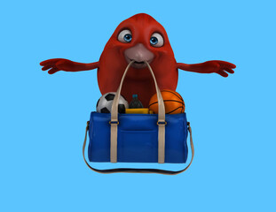 Fun 3D cartoon bird with a sport bag
