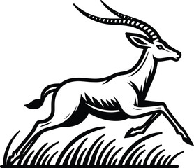 Antelope running line art vector illustration isolated on a white background
