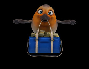 Fun 3D cartoon bird with money
