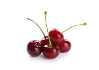 Many fresh ripe cherries isolated on white