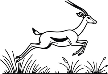 Antelope running line art vector illustration isolated on a white background
