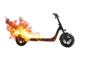 Sparking scooter with visible battery flames