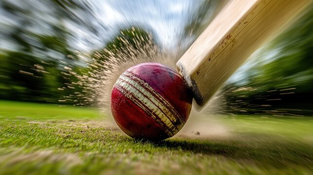 Cricket ball struck by bat