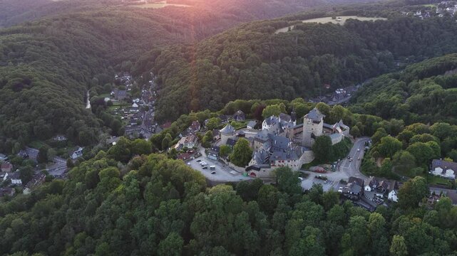 aerial video of Burg Castle, Schloss Burg or Schloss Burg an der Wupper. Castle in Burg an der Wupper , a borough of the German city of Solingen.