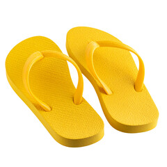  Pair of Yellow Flip Flops with Soft Shadow, Angled Side View, isolated on transparent background PNG