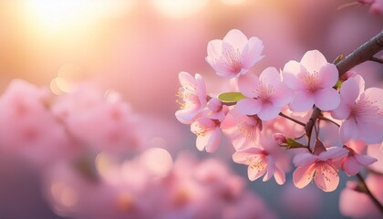 pink flowers bloom in the spring season with soft focus theme