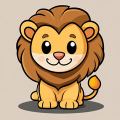 Obraz premium A charming and adorable cartoon lion with a big smile, set against a vibrant yellow background with tiny sparkling stars.