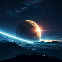 Fantasy Landscape with Cosmic Sky and Dreamlike Scenery