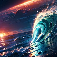 Fantasy Landscape with Cosmic Sky and Dreamlike Scenery