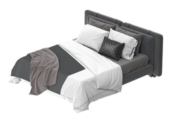 A comfortable bed, neatly made and ready for a good night's sleep. With pillows and blanket.