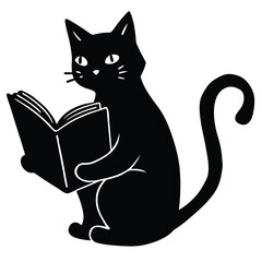 Whimsical Feline Reader A Charming Black Cat Engrossed in a Book Creates a Delightful and Amusing Visual Narrative