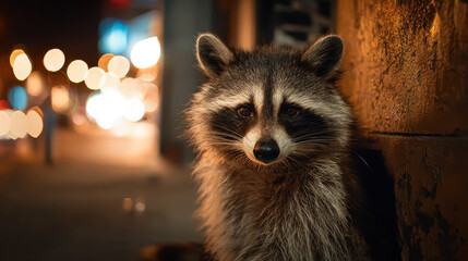 Raccoon in Urban Alleyway Setting: Wildlife Photography
