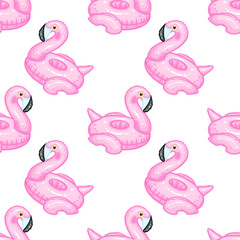 Flamingo rubber ring Seamless Pattern with Transparent background