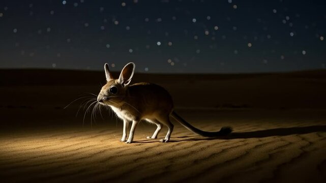 Desert Jerboa Under Starry Night: Wildlife in Arid Landscape