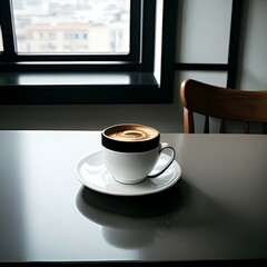 Coffee Cup on Table in Modern Cafe Interior