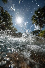 Enjoying summer vacation with splashes of water under bright sunlight Generative AI