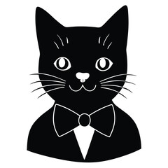 Sophisticated Feline Portrait Black Cat in a Tuxedo with Bowtie A Stylish and Humorous Depiction of Elegance and Feline Charm