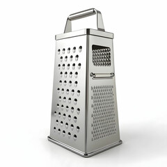 A sturdy stainless steel box grater with multiple grating surfaces perfect for shredding, slicing, and zesting various kitchen ingredients.