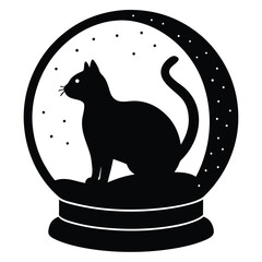 Elegant Silhouette of a Feline Friend Mysteriously Contained within a Snow Globe with Delicate Floating Snowflakes All Around