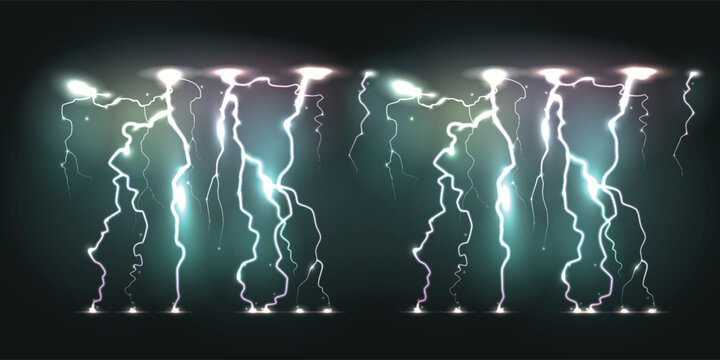 double supercell thunder lightning strikes over sky in night. eps 10