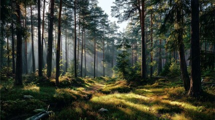 Obraz premium forest_landscape_with_soft_morning_sunlight