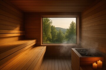 Modern Sauna with Panoramic Nature View