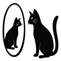 Elegant Black Cat Gazing at Its Mirror Reflection A Study in Self Perception and Feline Introspection