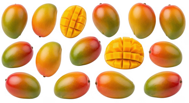 Colorful Mangoes Display with Ripe and Fresh Varieties for Culinary Inspiration, isolated on a transparent background