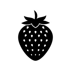 Simple black silhouette of a strawberry with white seeds isolated on a white background isolated on white background isolated on transparent background