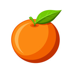 A single ripe orange with a green leaf and stem isolated on white background isolated on transparent background