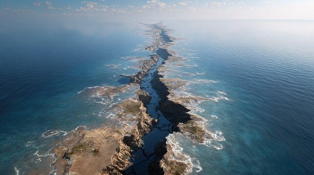 Aerial View of a Dramatic Oceanic Rift Valley Separating Two Continents A Stunning Geological Formation