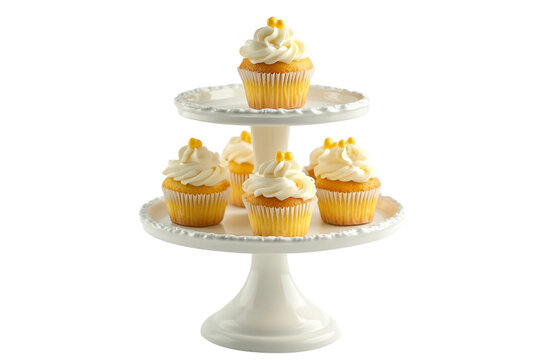 Fluffy iced cakes on dessert tower