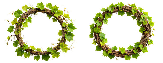 Circular Wreath Made of Green Vine Tendrils, Transparent PNG.