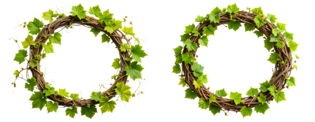 Circular Wreath Made of Green Vine Tendrils, Transparent PNG.
