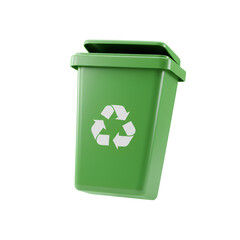 green recycle bin PNG. green bin for recycling trash isolated. green garbage bin isolated on transparent background for waste sorting visuals