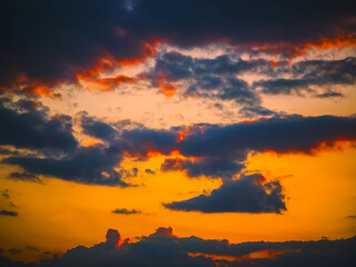 Dramatic Colorful Sunset with Fiery Clouds 