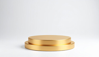 Empty round gold podium on white background. Luxury product display. Minimalist design. Mock-up