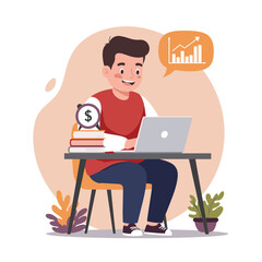 Man analyzing data charts on laptop. Perfect for financial analysis and business strategy illustrations.