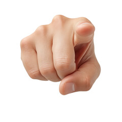 Close-Up of a Human Hand Pointing Forward with Index Finger Extended Against a White Background Transparent background or PNG