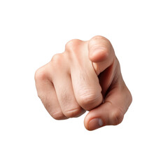 Close-up View of a Human Hand Pointing with an Outstretched Finger Isolated on a White Background Transparent background or PNG