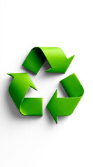 Simple green recycle icon on a clean blank background with caption space on the side. Minimalist eco-friendly symbol for sustainability and environmental awareness.

