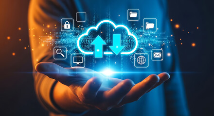 Digital cloud technology data transfer icons cloud computing digital technology