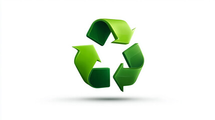 Simple green recycle icon on a clean blank background with caption space on the side. Minimalist eco-friendly symbol for sustainability and environmental awareness.

