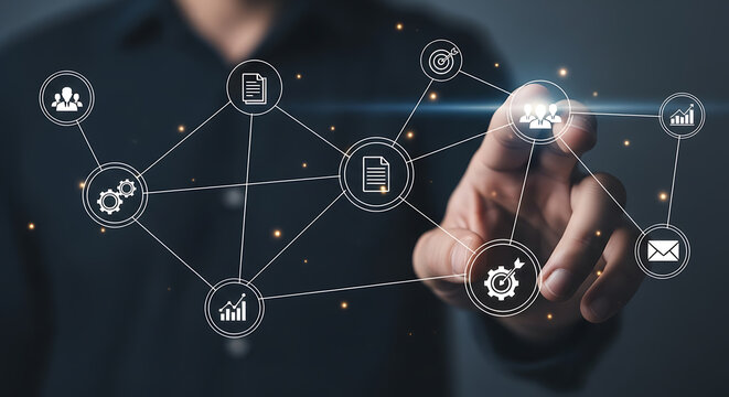 Digital network connection with business icons technology - Powered by Adobe