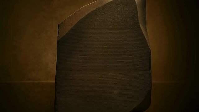 Rosetta Stone Tunnel Warm Spotlight Carved Inscriptions Shadows