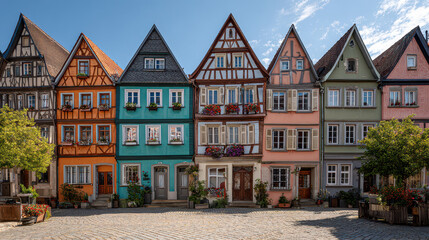 Fototapeta premium Row of Colorful Half-Timbered Houses