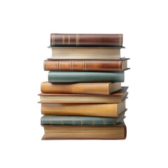 Stack of Vintage Books with Varying Colors and Textures on White Background for Educational or Decorative Use Transparent background or PNG